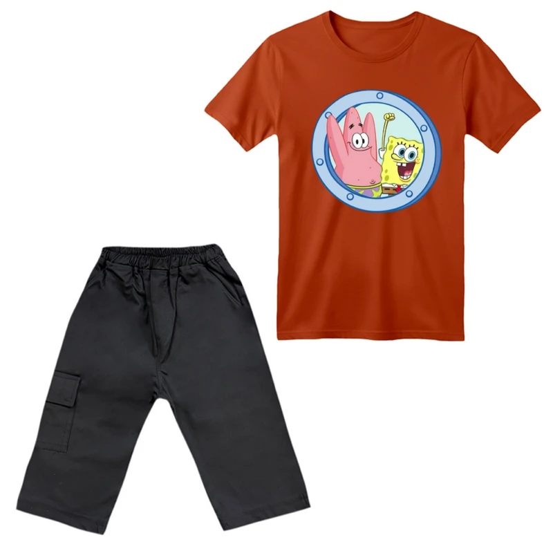 ست تی‌شرت آستین کوتاه و شلوارک پسرانه مدل باب اسفنجی کد ۱۱