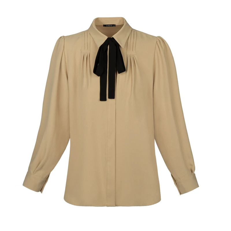 شومیز آستین بلند یقه برگردان زنانه مدل SB-SS-307343 رنگ کرم