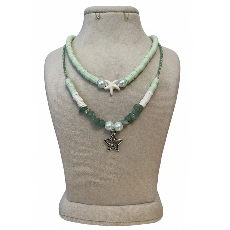 گردنبند دخترانه مدل سنگ آونتورین و فیمو بسته دو عددی