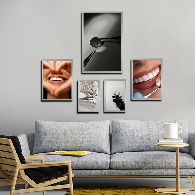 تابلو بکلیت طرح لبخند و دندانپزشکی مدل SI-4090 فریم نقره ای مجموعه 5 عددی