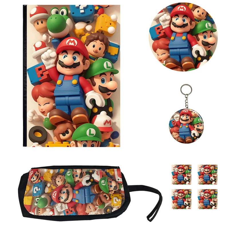 بسته لوازم تحریر مدل سوپر ماریو طرح کلاسور فانتزی کد h مجموعه 8 عددی