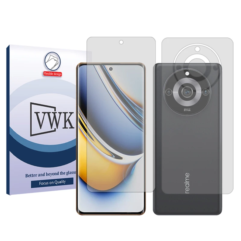 محافظ صفحه نمایش شفاف وی دبلیو کی مدل Tough مناسب برای گوشی موبایل ریلمی 11 Pro Plus به همراه محافظ پشت گوشی