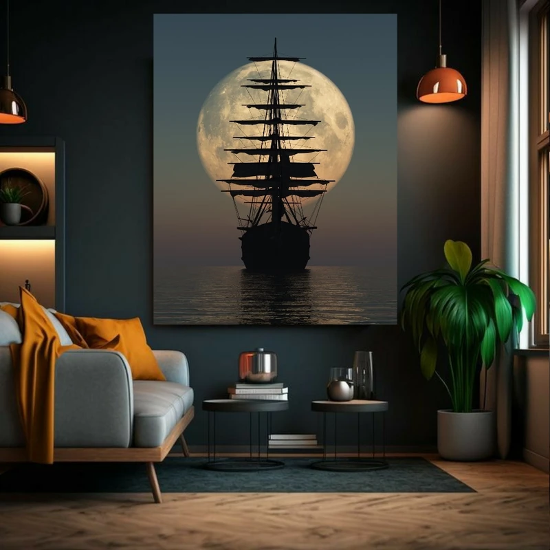 پوستر دیواری طرح کشتی و ماه کد FP103919
