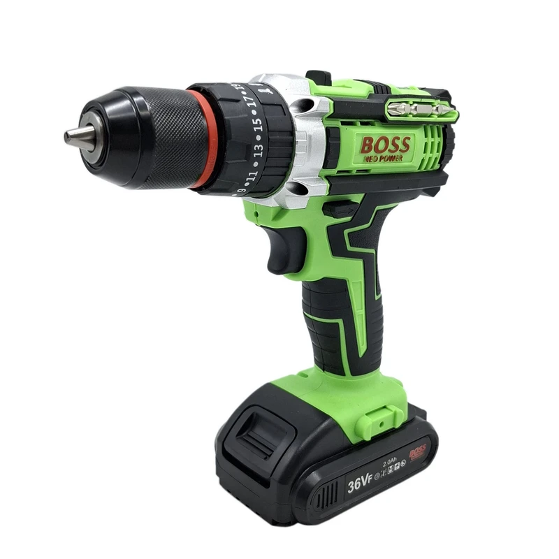 عکس شماره 18 : دریل چکشی شارژی صنعتی سه نظام فلزی 10 میلی متری 36 ولت باس مدل bs_5001 مجموعه 28 عددی