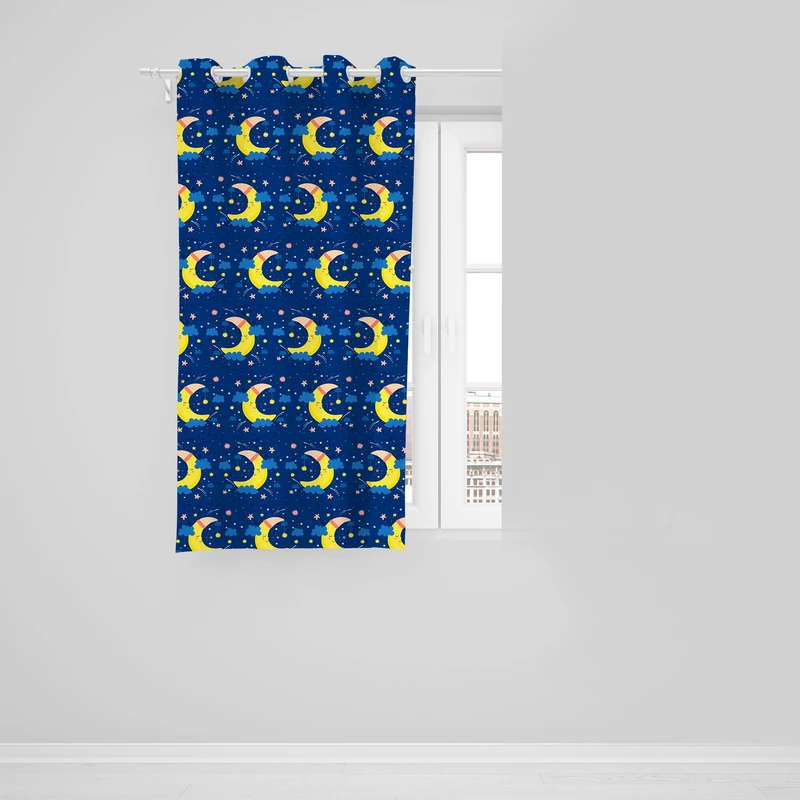 پرده مدل مخمل پانچی طرح ماه و ستاره کد 8031 سایز 140x190 سانتی متر
