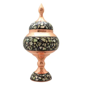 شکلات خوری فیروزه کوبی مسی صنایع دستی فاخر مدل صدف‌ کوب کد Inlaid22p10 