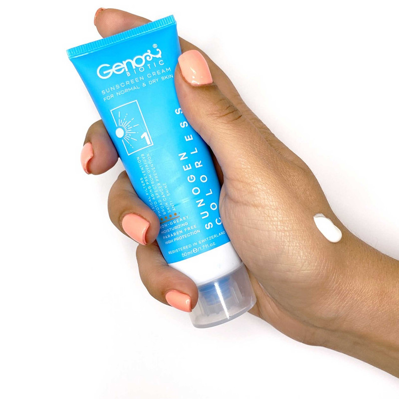کرم ضد آفتاب بدون رنگ ژنوبایوتیک SPF 50 مدل 388 ‌مناسب پوست‌های خشک و معمولی حجم 50 میلی‌لیتر
