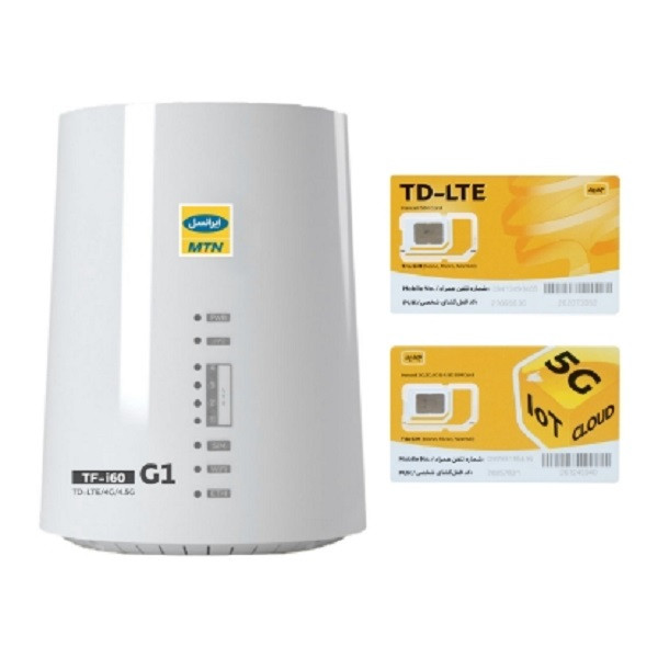 مودم 4G/TD-LTE ایرانسل مدل TF-i60 G1 به همراه دو سیم کارت و 50 گیگ 1 ماهه