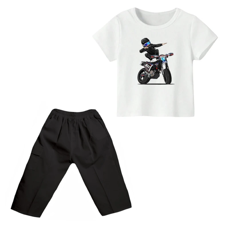 ست تی شرت و شلوارک پسرانه مدل موتور
