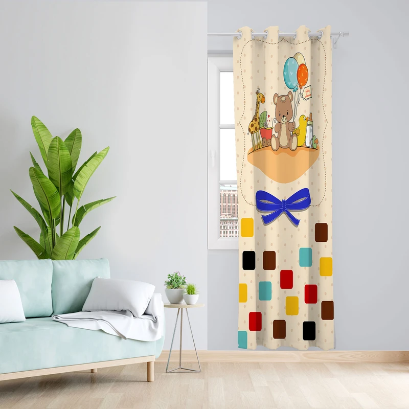  پرده مدل اتاق کودک مخمل پانچی طرح خرس کوچولو کد 4148 سایز 140x280 سانتی متر