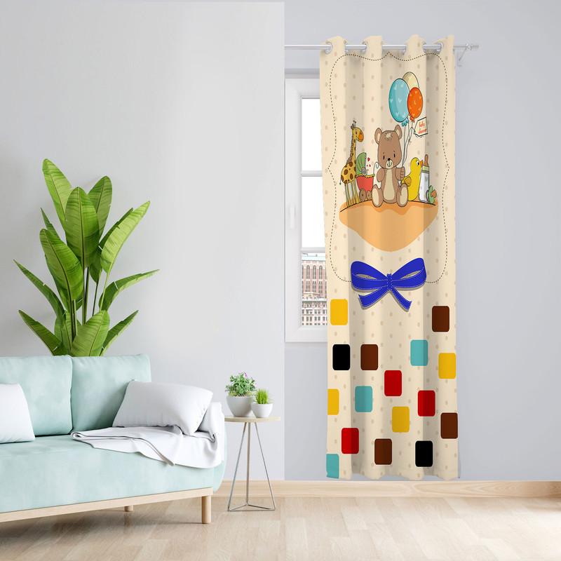  پرده مدل اتاق کودک مخمل پانچی طرح خرس کوچولو کد 4148 سایز 140x280 سانتی متر