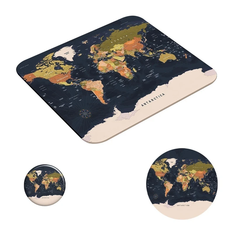 ماوس پد طرح نقشه جهان کد A1 سایز 24 * 19 سانتیمتر  به همراه زیر لیوانی و پیکسل