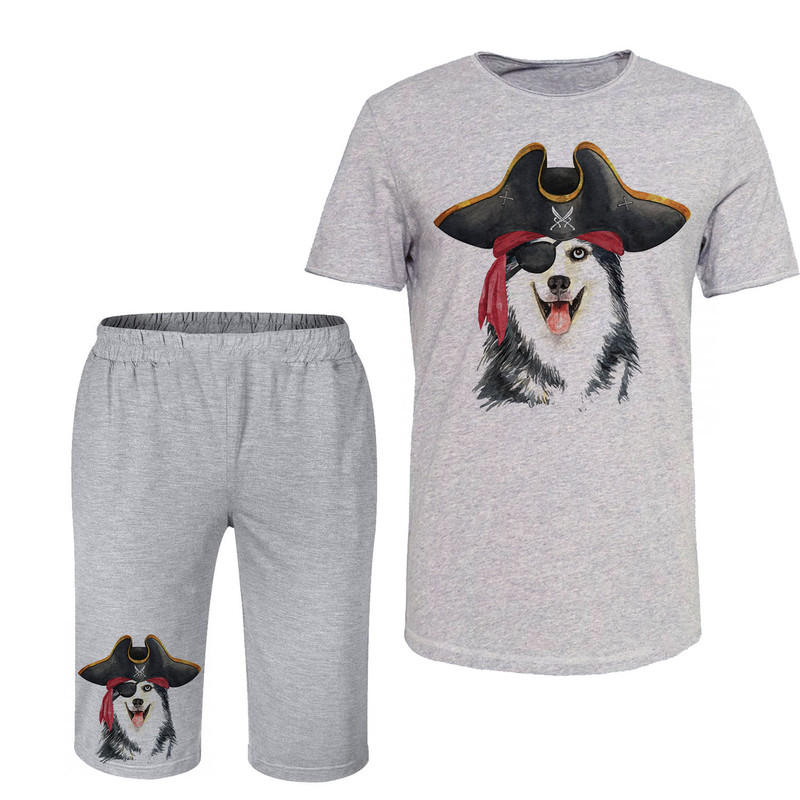 ست تی شرت و شلوارک مردانه مدل DOG کد 106 رنگ طوسی