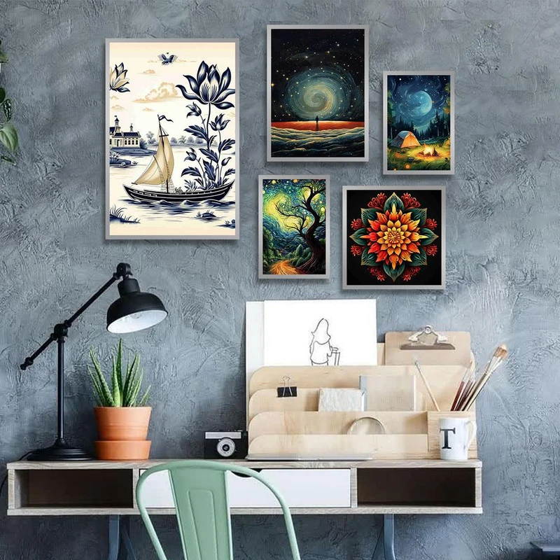 تابلو بکلیت طرح نقاشی طبیعت مدل شاین اکلیلی SI-1278 مجموعه 5 عددی