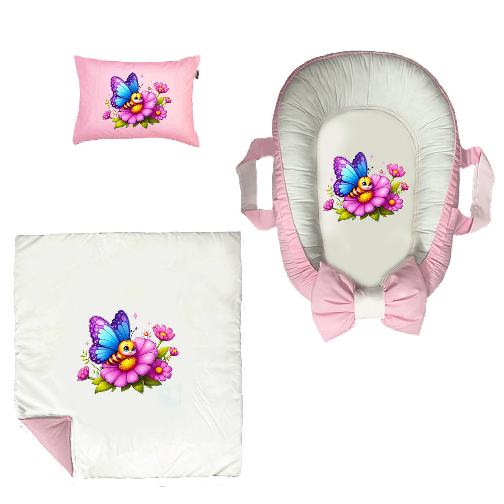 سرویس خواب 3 تکه نوزاد مدل گل و پروانه کد DKBP87-set