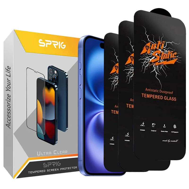 محافظ صفحه نمایش آنتی استاتیک اسپریگ مدل Antistatic_MTB مناسب برای گوشی موبایل اپل Iphone 15 Pro max بسته سه عددی