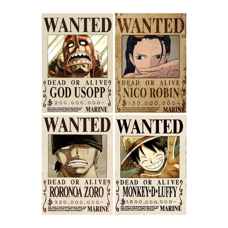 پوستر مدل وان پیس طرح لوفی تحت تعقیب کد-km-wanted-45 مجموعه 4 عددی