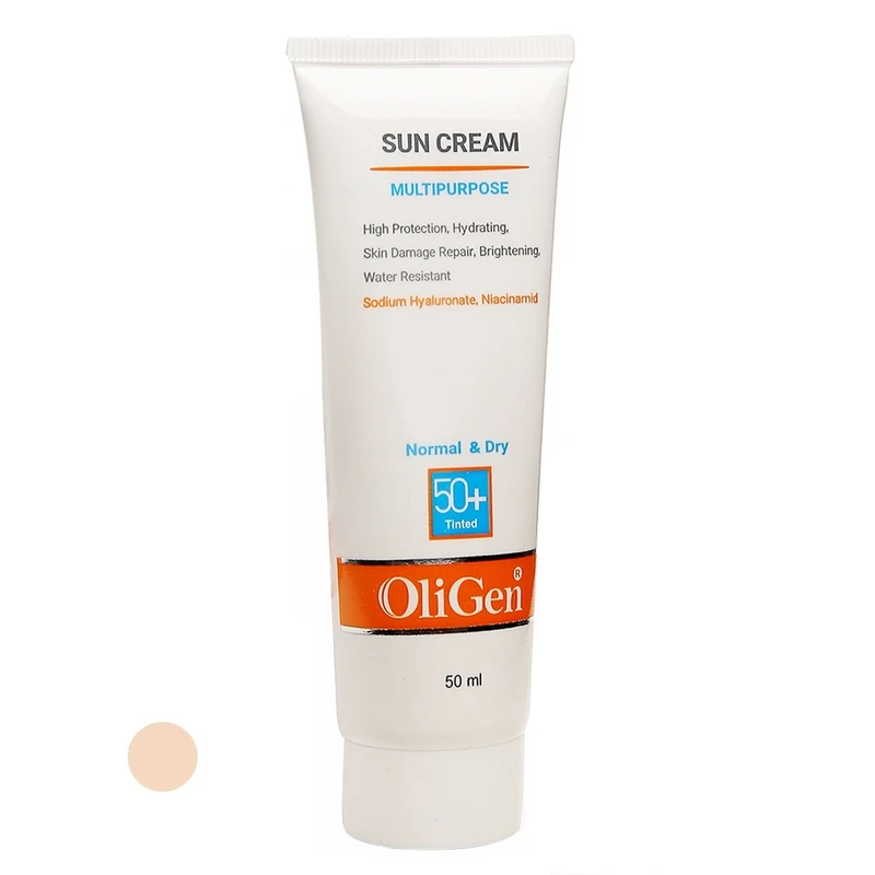 کرم ضد آفتاب رنگی الی ژن SPF 50 مدل L_T_D ‌مناسب پوست‌های معمولی و خشک حجم 50 میلی‌لیتر