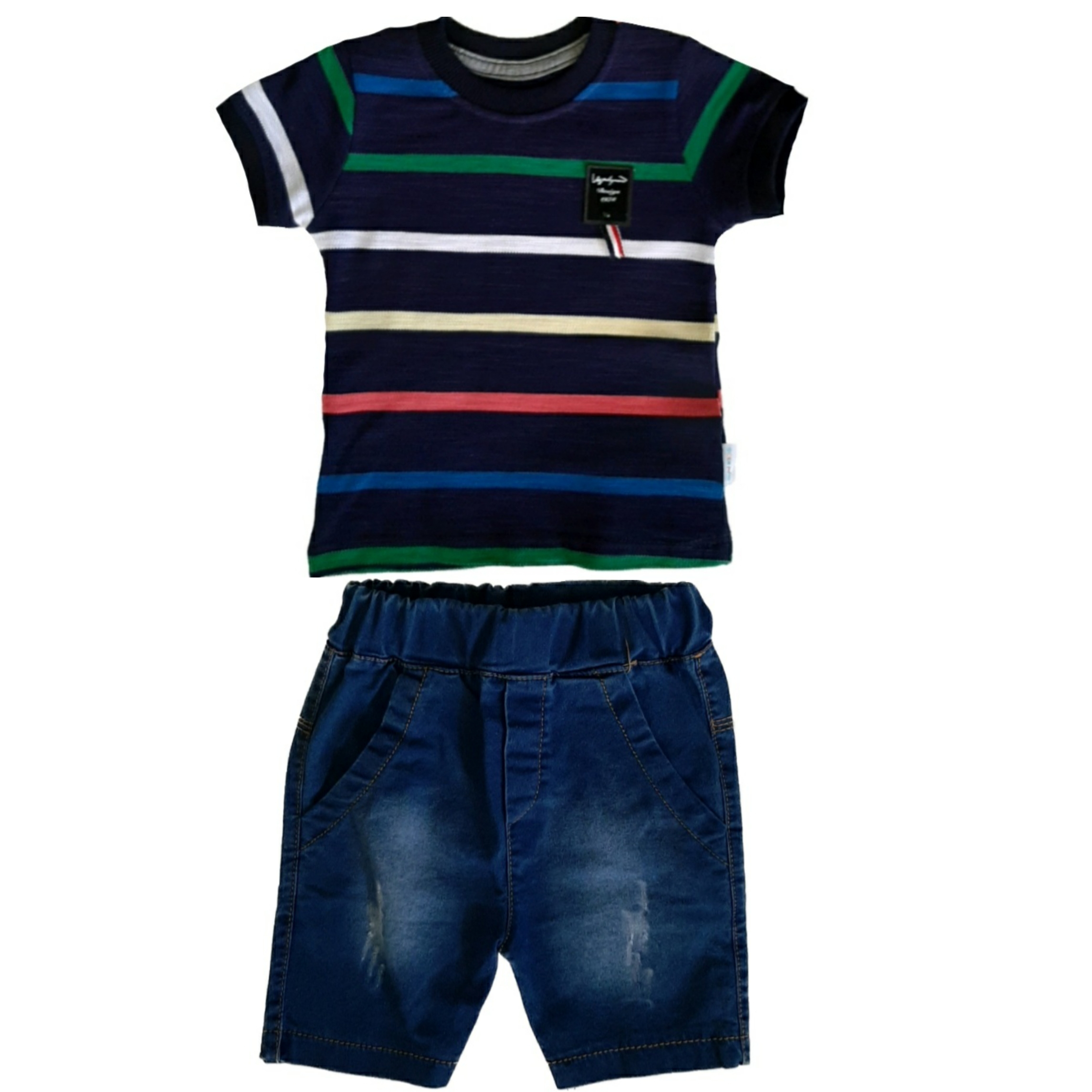 ست تی شرت و شلوارک نوزادی مدل راه راه کد 065