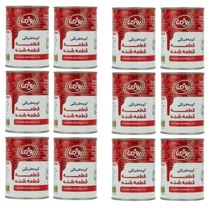 کنسرو گوجه فرنگی قطعه قطعه شده روژین - 410 گرم بسته 12 عددی
