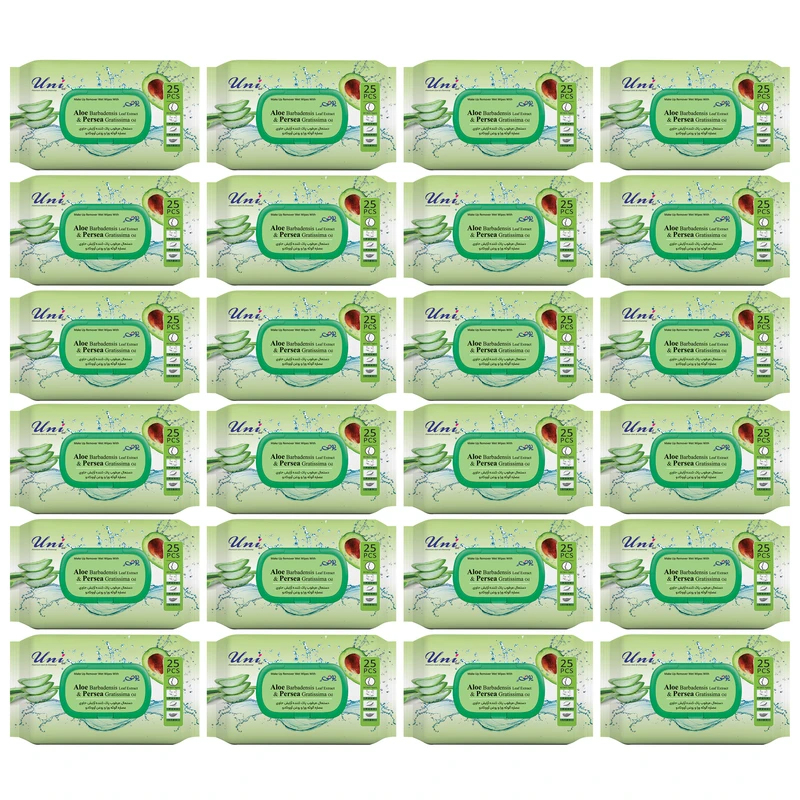 دستمال مرطوب یونی لد مدل پاک کننده آرایش آلوئه ورا و آووکادو بیست و چهار بسته 25 عددی