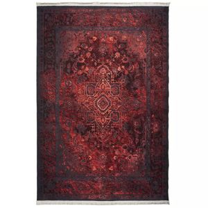 فرش ماشینی 1000 شانه زمینه قرمز حاشیه لاکی طرح پتینه کد 100364