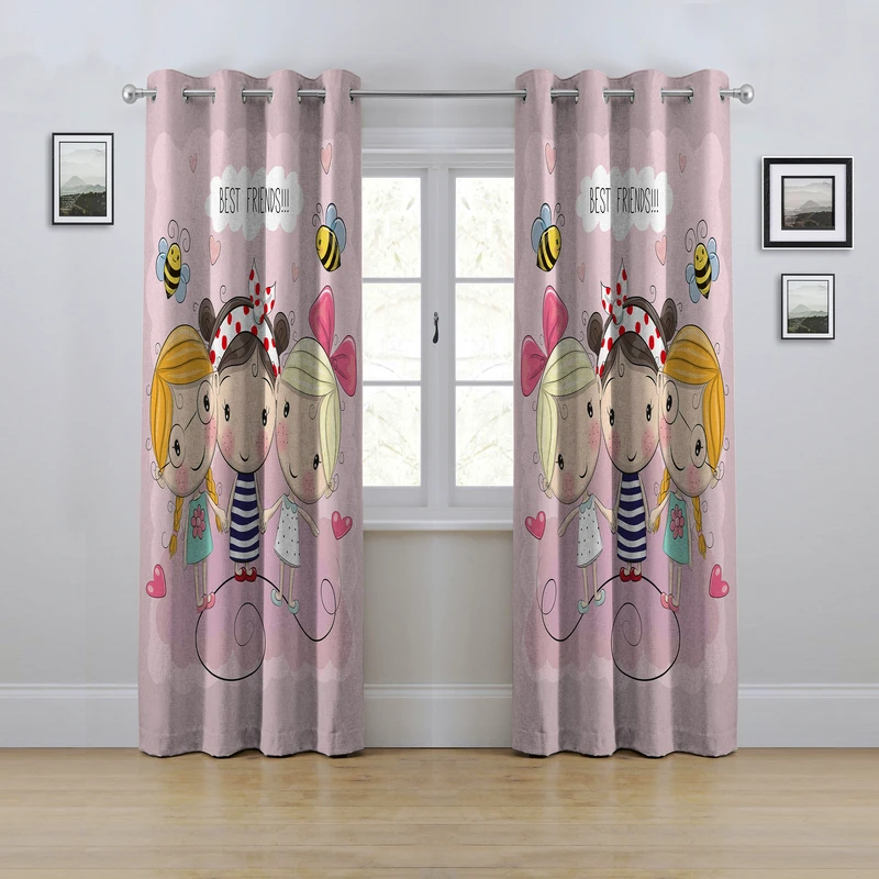 پرده مدل پانچی طرح دختر سایز 280x145 سانتی متر