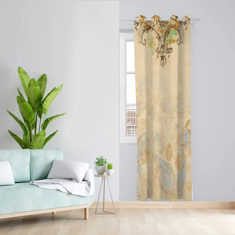 پرده طرح سنتی مدل مخمل پانچی کد L 1094R Z سایز 140x200 سانتی متر
