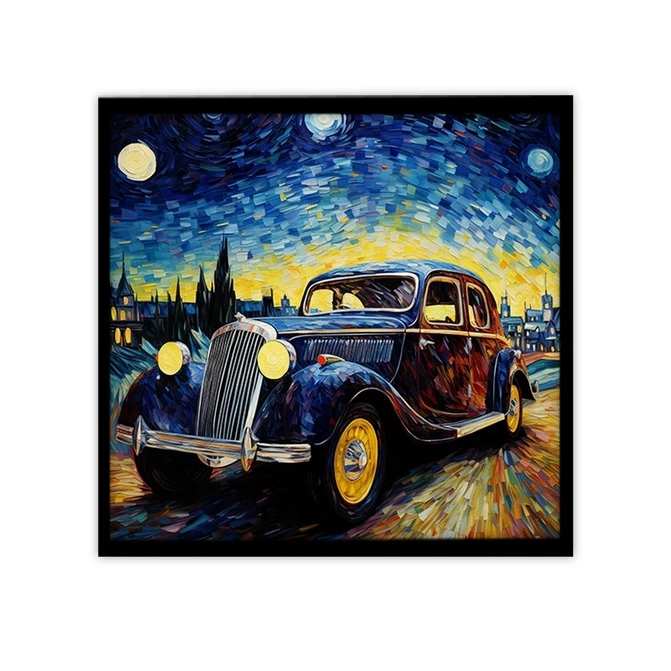 تابلو نوری بکلیت طرح نقاشی ماشین کلاسیک مدل B-MID-19366