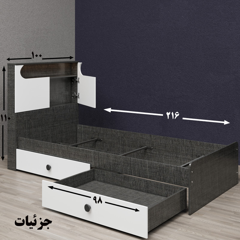 تخت خواب یک نفره وینه چوب مدل آرتا سایز 90x200 سانتی متر