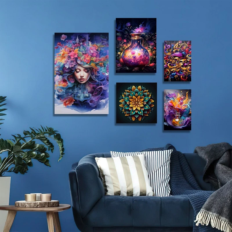 تابلو شاسی بکلیت طرح گل رنگی و چهره مدل SH-1154  مجموعه 5 عددی