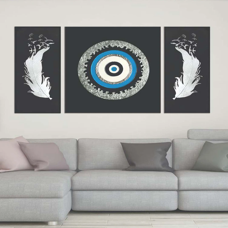 تابلو بکلیت طرح مدرن دیجیتال آرت مدل B-2143 فریم مشکی مجموعه 3 عددی