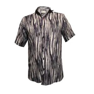 پیراهن آستین کوتاه مردانه مدل هاوایی راه راه کد H-r-sor رنگ سرمه ای