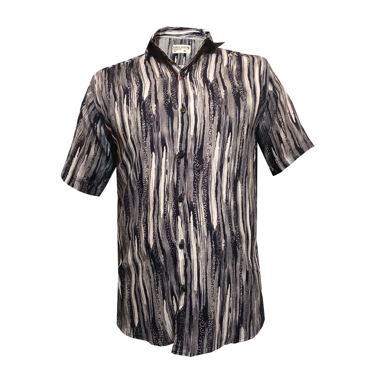 پیراهن آستین کوتاه مردانه مدل هاوایی راه راه کد H-r-sor رنگ سرمه ای
