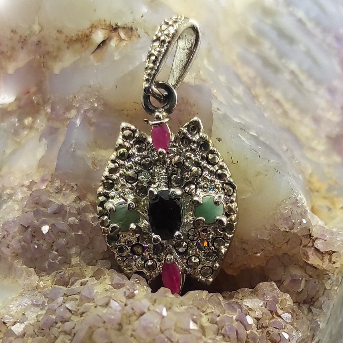 آویز گردنبند نقره زنانه سلین کالا مدل هفت جواهر کد D-8