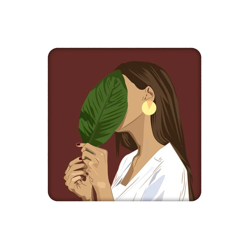 زیرلیوانی طرح دختر و برگ گیاه کد 5264193