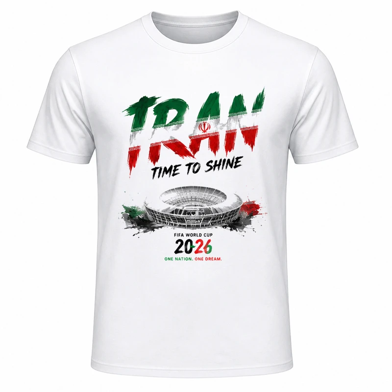 تی‌شرت آستین کوتاه یقه گرد مردانه مدل A10 طرح جام جهانی 2026 ایران