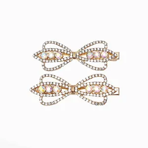 گیره مو زنانه مدل انبری پاپیونی فول نگین بسته 2 عددی