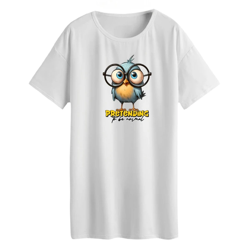 تی شرت لانگ زنانه مدل پرنده عینکی