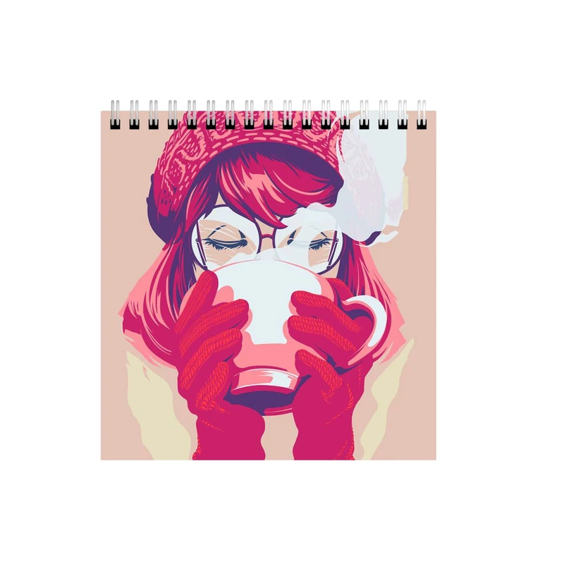 دفتر طراحی  مدل دختر و ماگ نوشیدنی داغ کد 7619106