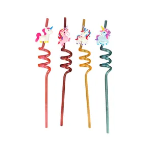 نی نوشیدنی یکبار مصرف مدل یونیکورن بسته 4 عددی