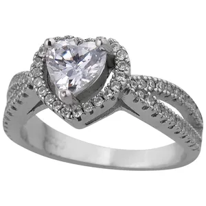 انگشتر نقره زنانه مدل تک نگین طرح قلب کد 7028