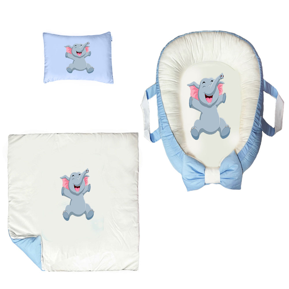 سرویس خواب سه تکه نوزاد ناریکو مدل گارد محافظ دار طرح فیل خندان کد 082