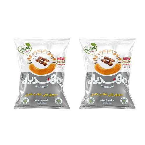 اسنک سویق پفی غلات کامل طعم باربیکیو مهدیار - 50 گرم بسته 2 عددی