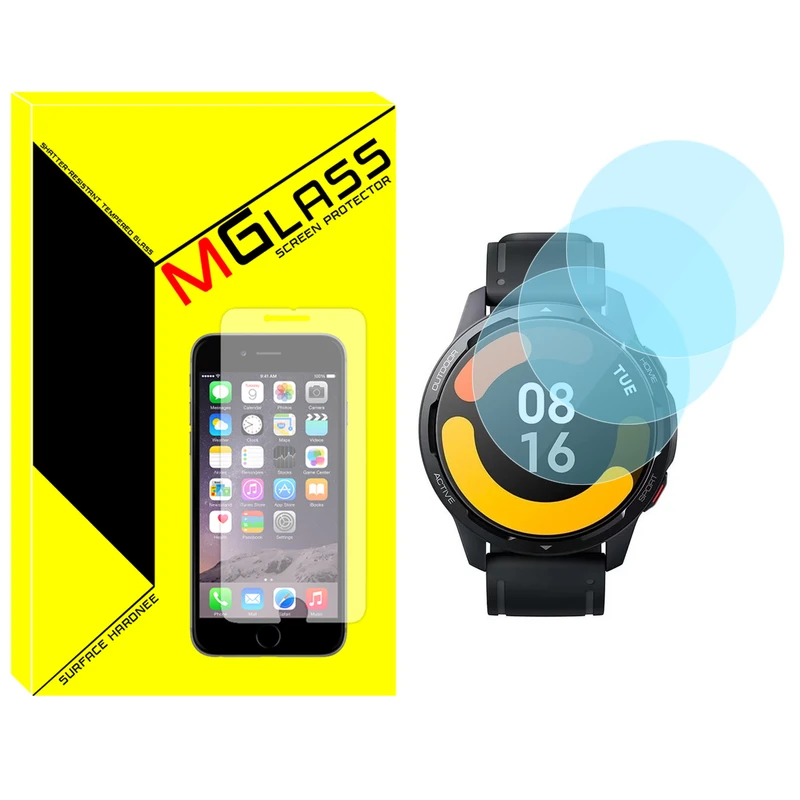 محافظ صفحه نمایش شیشه‌ای ام‌گلس مدل Glass-MG مناسب برای ساعت هوشمند شیائومی Watch S1 Active بسته سه عددی