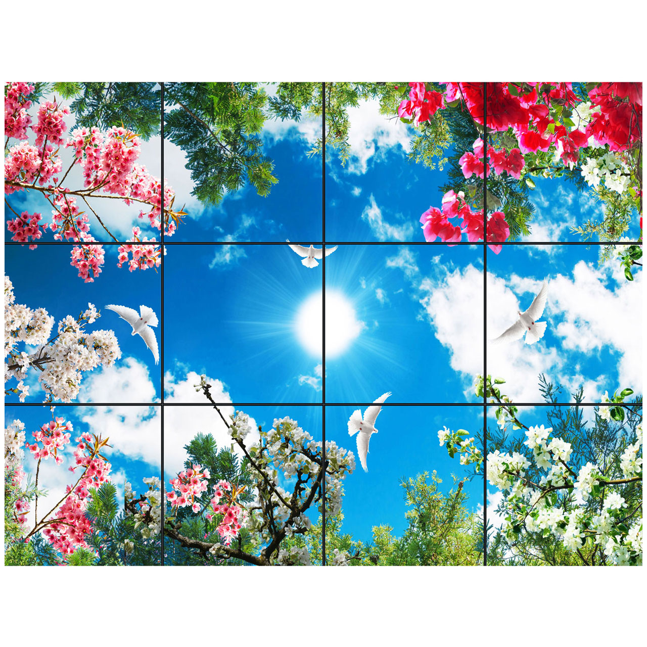 تایل سقفی آسمان مجازی طرح گل های رنگارنگ کد 0200 سایز 60x60 سانتی متر مجموعه 12 عددی