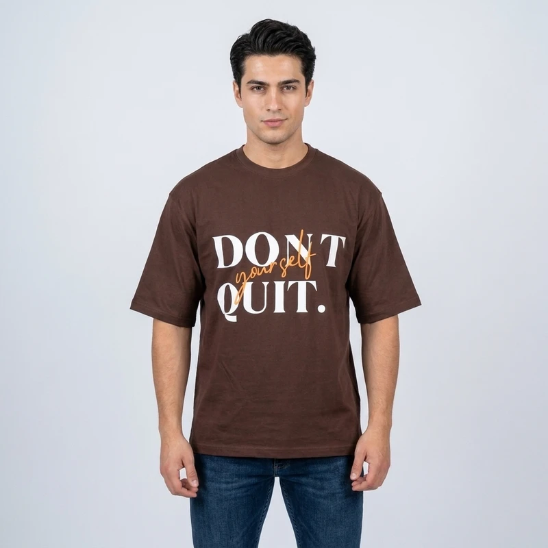 تیشرت مردانه پنبه دورس دونخ باکسی قواره آزاد مدل Don't Quit