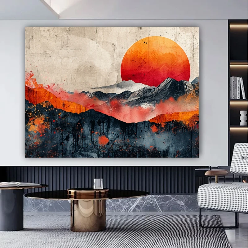 پوستر پارچه ای طرح مخمل  نقاشی کوهستان مدل غروب کد FP106724