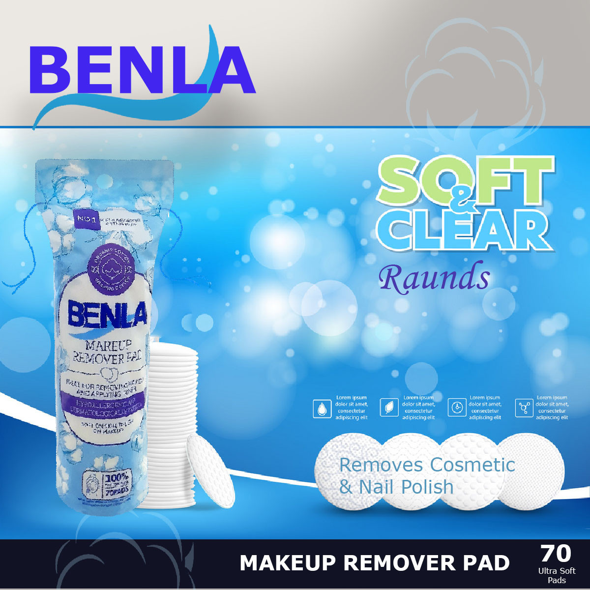 پد پاک کننده آرایش صورت بنلا مدل 005 مجموعه 5 عددی