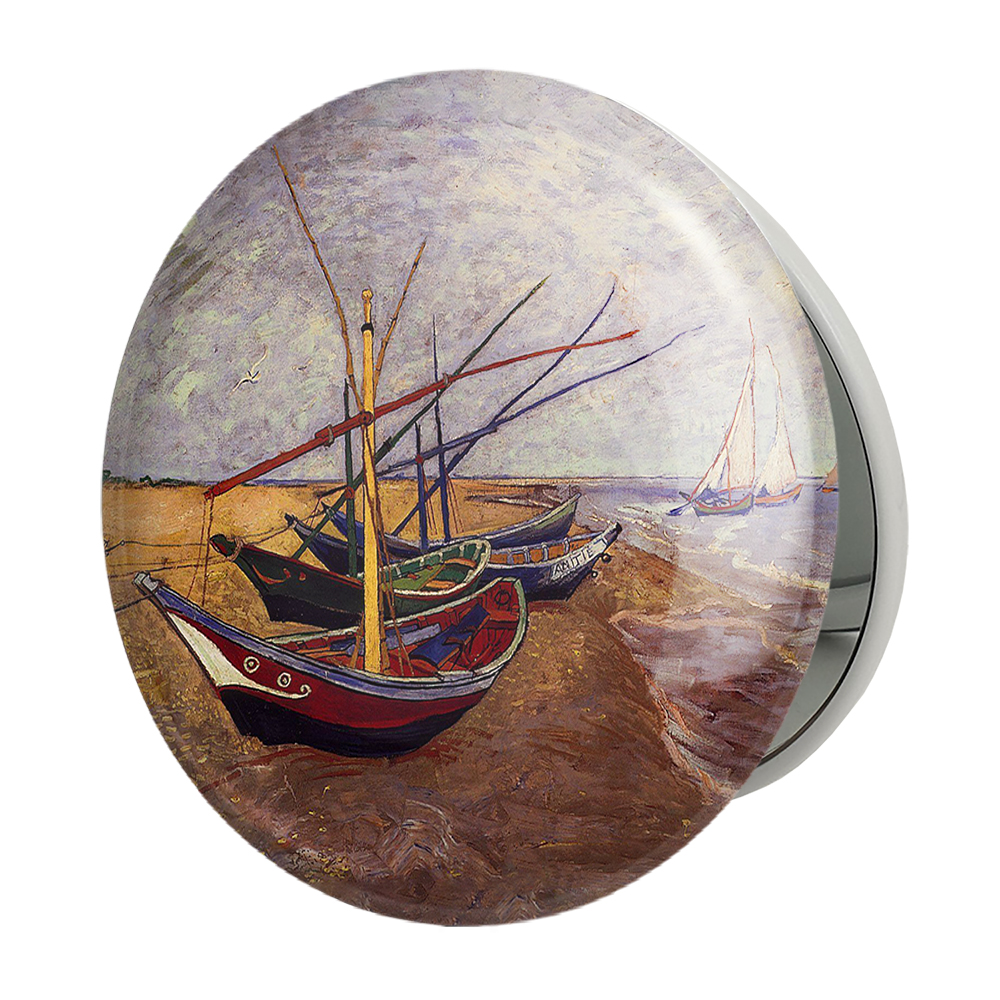 آینه جیبی خندالو طرح نقاشی قایق ماهیگیری اثر ونسان ونگوگ مدل تاشو کد 25443 